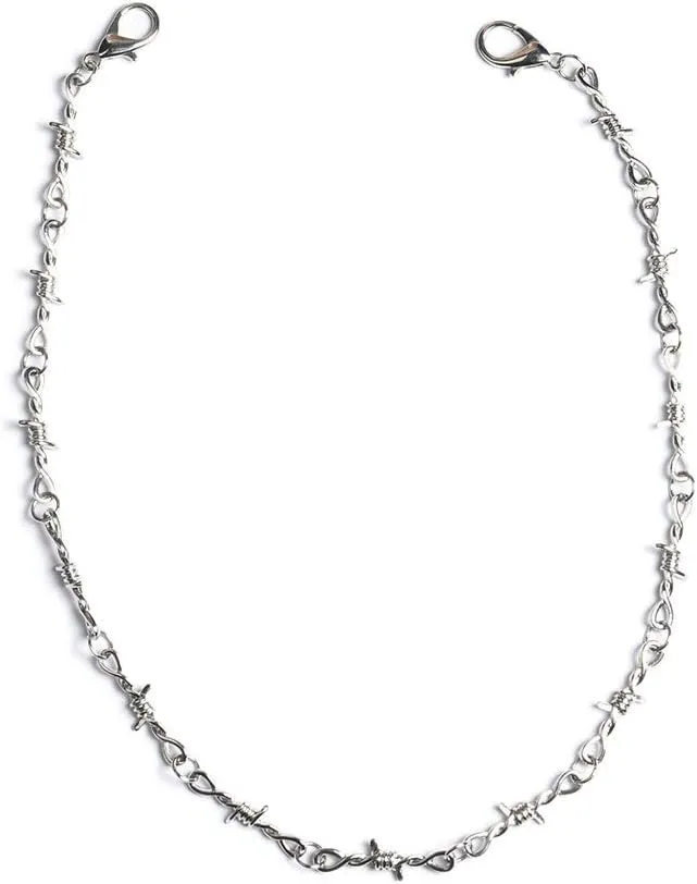 Punk Gothic Thorns Metal Barbed Wire Chain Necklace Bracelet Silver Jewelry for Men Women