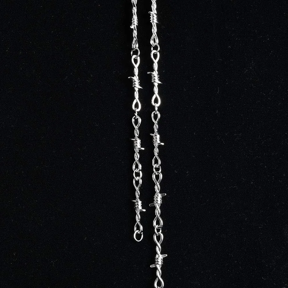 Punk Gothic Thorns Metal Barbed Wire Chain Necklace Bracelet Silver Jewelry for Men Women