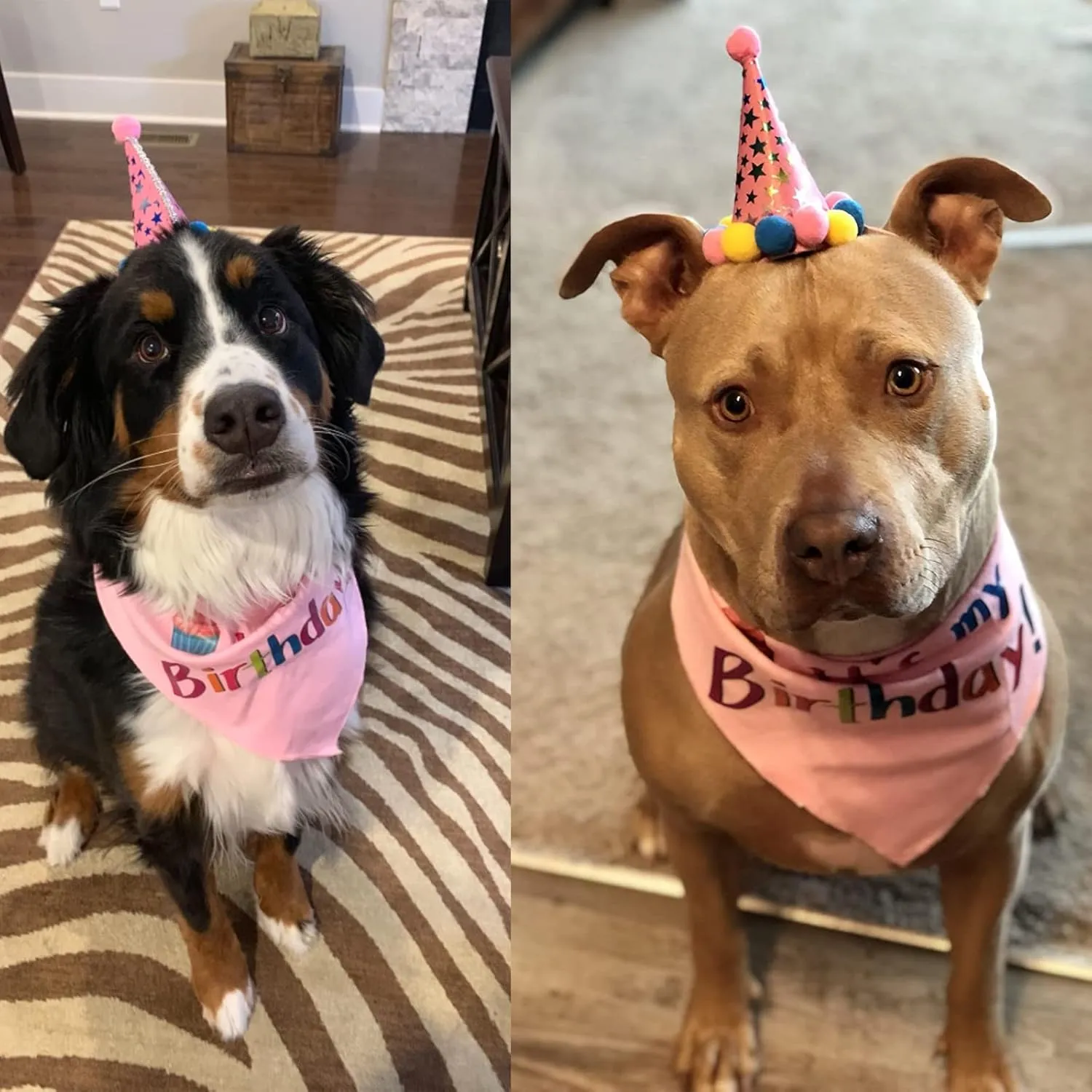 PUPTECK Dog Birthday Bandana Scarf with Cute Doggy Party Hat, Costume Decorations Supplies for Small Medium Large Dogs Boy Girl Outfit Gifts, Pink