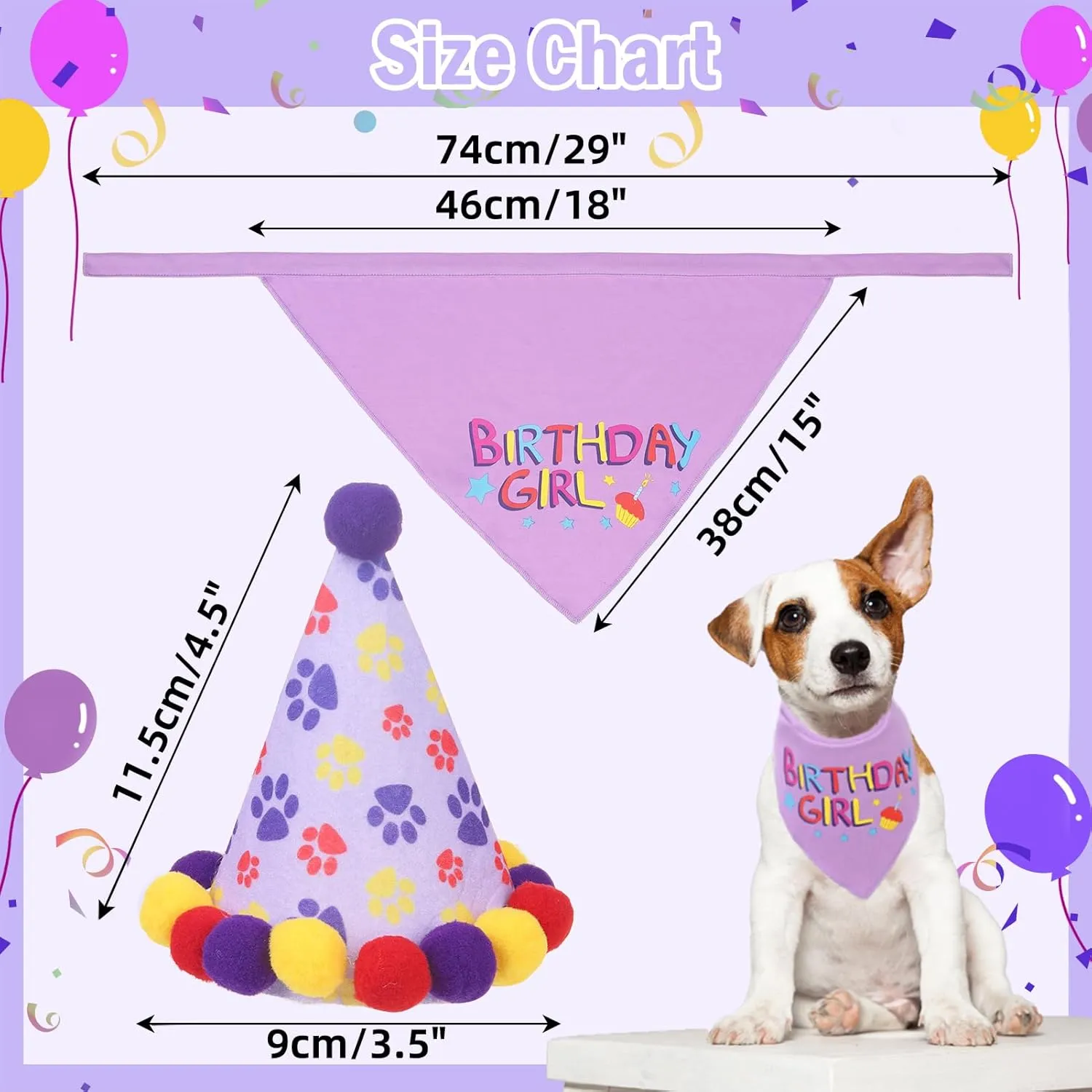 PUPTECK Dog Birthday Bandana Scarf with Cute Doggy Party Hat, Costume Decorations Supplies for Small Medium Large Dogs Boy Girl Outfit Gifts, Purple