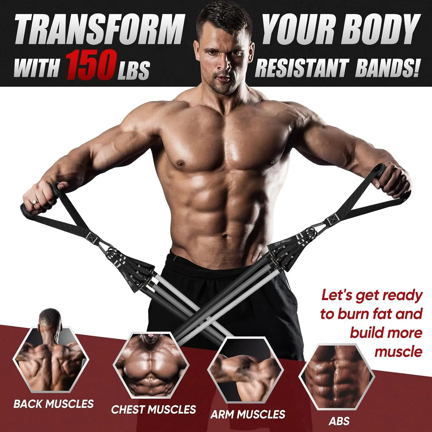 Resistance Bands, Exercise Bands for Working Out, Workout Bands Men, Fitness Bands Set with Handles, Door Anchor, Home Gym Equipment for Musle Training, Physical Therapy, Strength Training, Shape Body