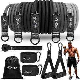 Resistance Bands, Exercise Bands for Working Out, Workout Bands Men, Fitness Bands Set with Handles, Door Anchor, Home Gym Equipment for Musle Training, Physical Therapy, Strength Training, Shape Body