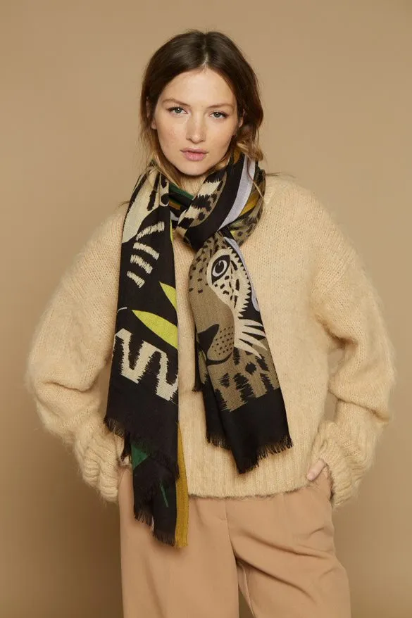 SCARF 100 FOLK BLACK