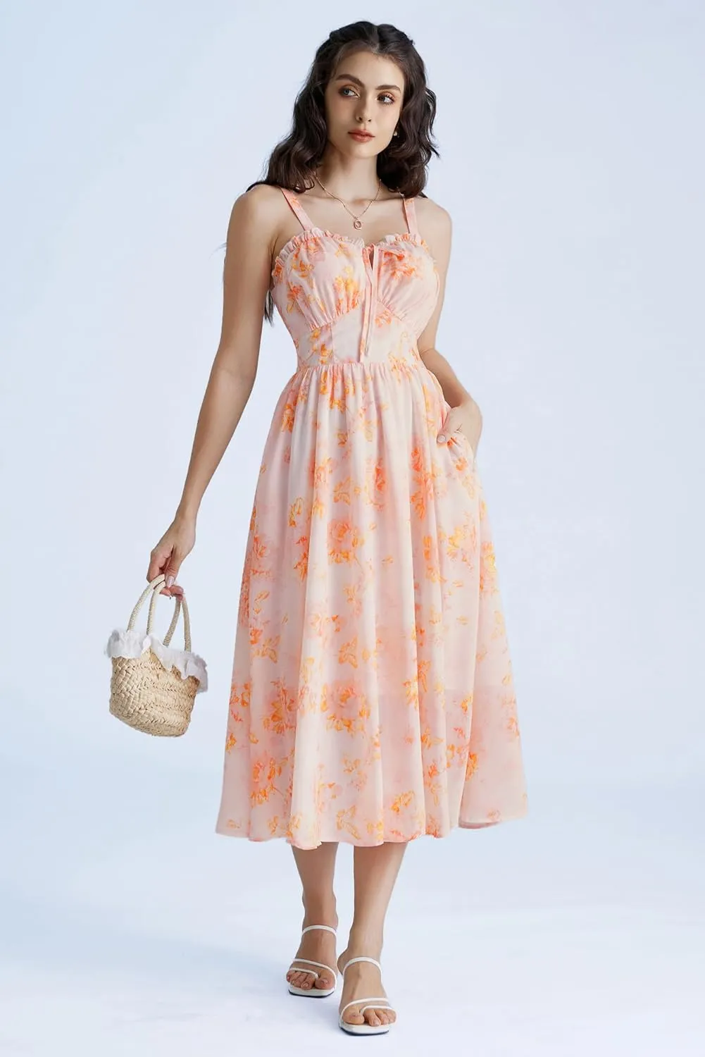 Scarlet Darkness Summer Dresses for Women 2025 Floral Corset Dress Long Milkmaid Dress