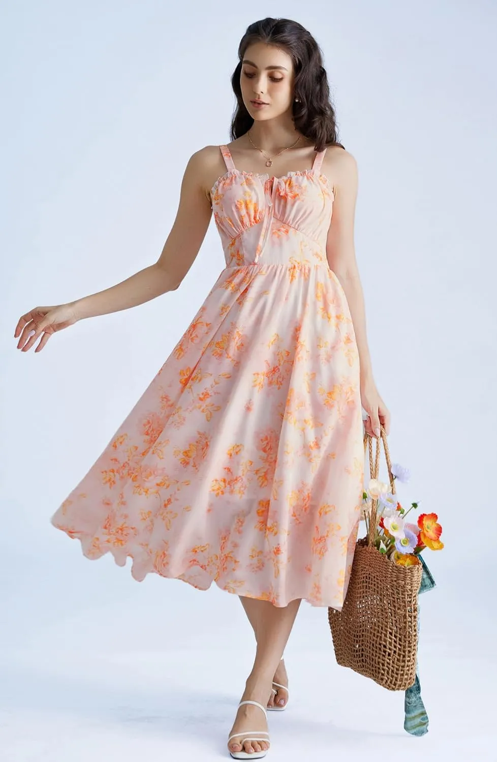 Scarlet Darkness Summer Dresses for Women 2025 Floral Corset Dress Long Milkmaid Dress