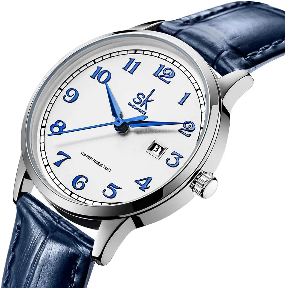 SK Classic Easy Read Watch for Women with Genuine Leather Band Ladies Calendar Watch