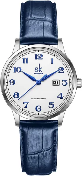 SK Classic Easy Read Watch for Women with Genuine Leather Band Ladies Calendar Watch
