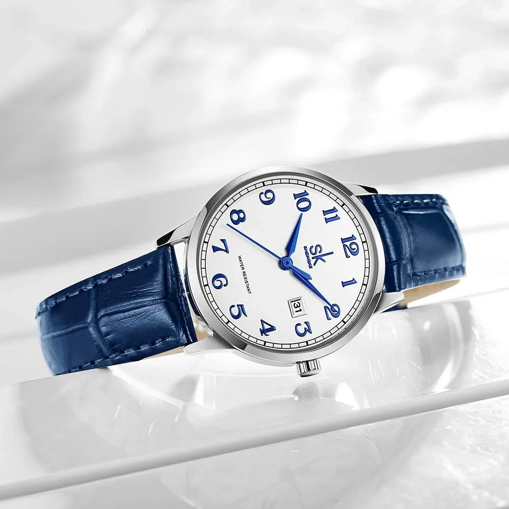 SK Classic Easy Read Watch for Women with Genuine Leather Band Ladies Calendar Watch