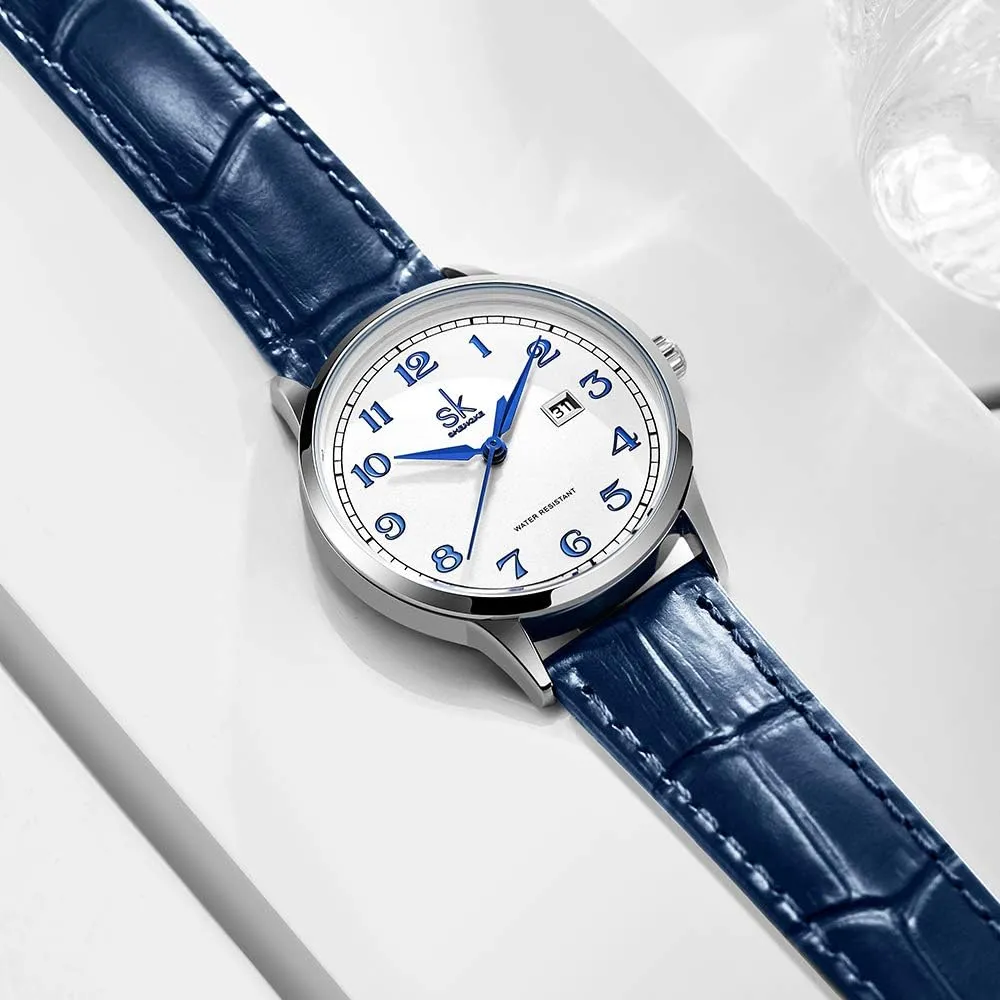 SK Classic Easy Read Watch for Women with Genuine Leather Band Ladies Calendar Watch