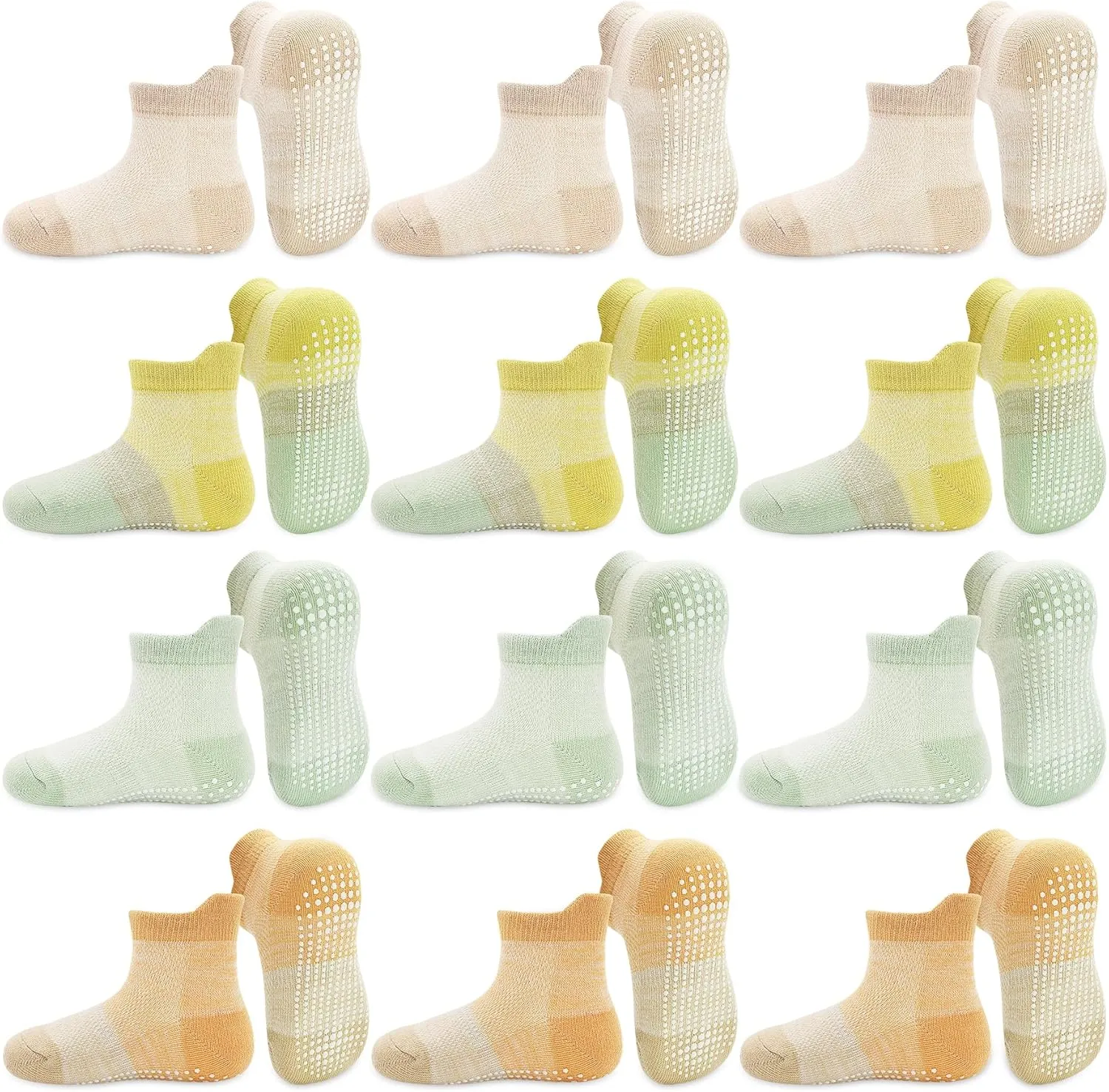 SkiBeaut Toddler Socks with Grips - Non-Slip Kids Socks, 12 Pairs for Age 0-7