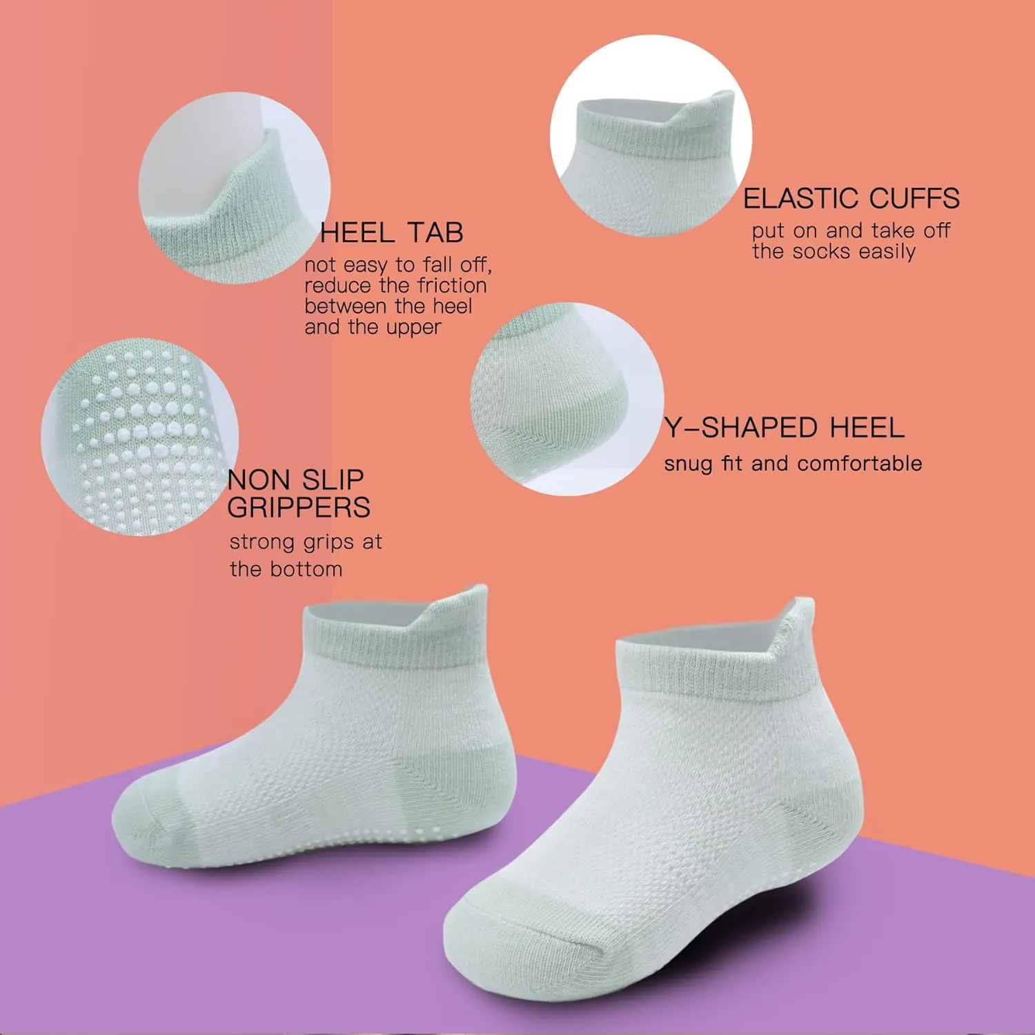 SkiBeaut Toddler Socks with Grips - Non-Slip Kids Socks, 12 Pairs for Age 0-7