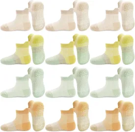 SkiBeaut Toddler Socks with Grips - Non-Slip Kids Socks, 12 Pairs for Age 0-7