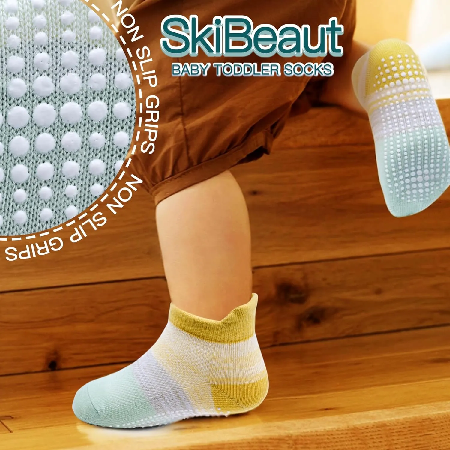 SkiBeaut Toddler Socks with Grips - Non-Slip Kids Socks, 12 Pairs for Age 0-7