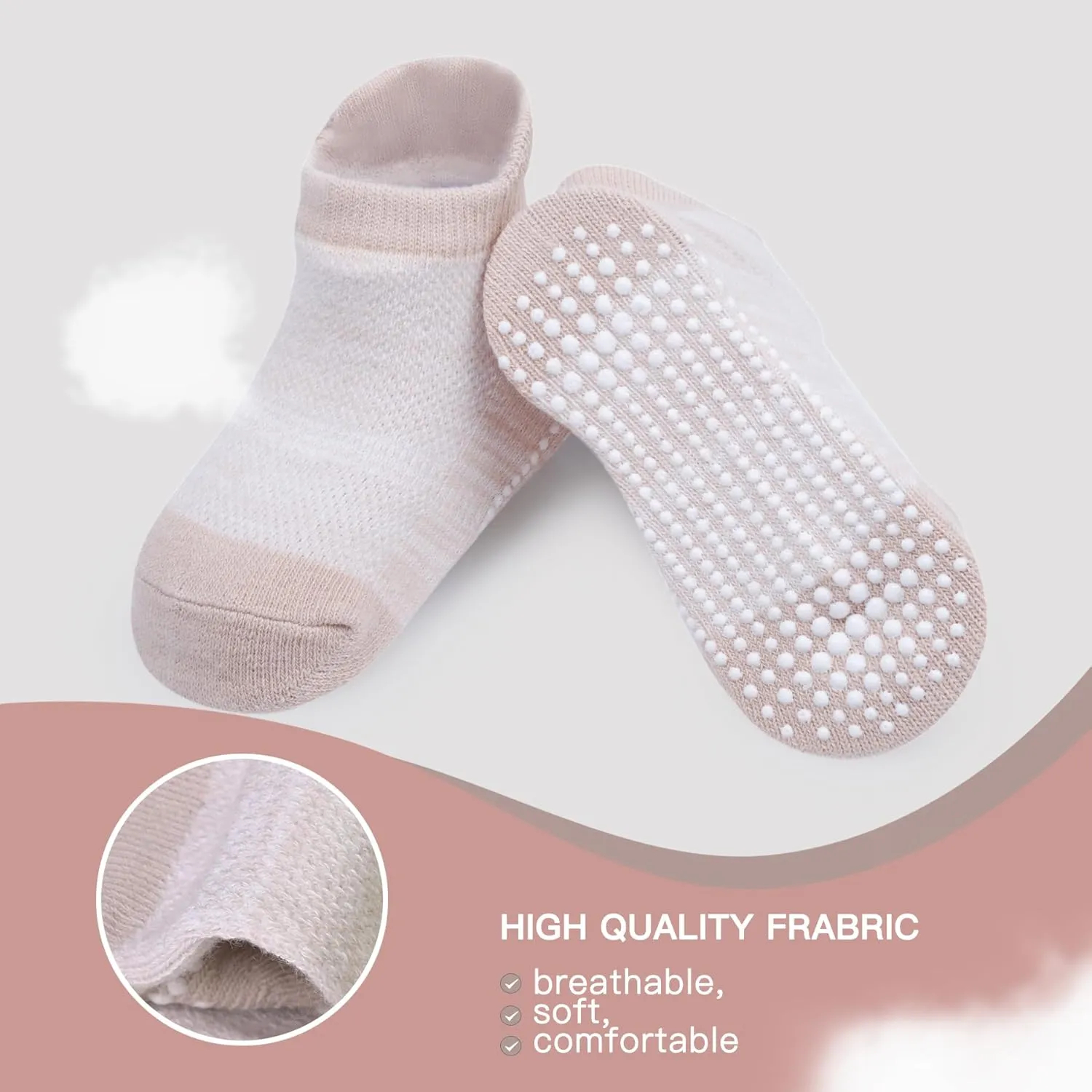 SkiBeaut Toddler Socks with Grips - Non-Slip Kids Socks, 12 Pairs for Age 0-7