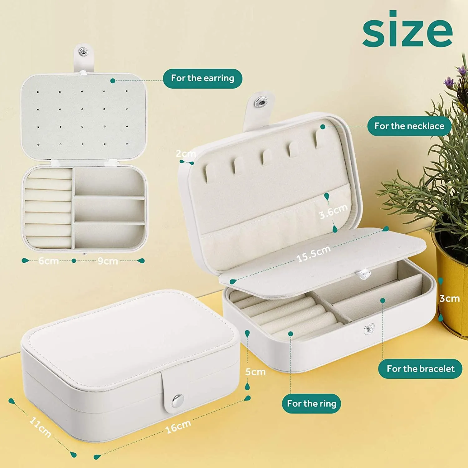 Small Travel Jewelry Box Organizer, Small Travel PU Leather Jewellery Storage Case for Rings Bracelets Earrings Necklaces Girls Women Her Mom White