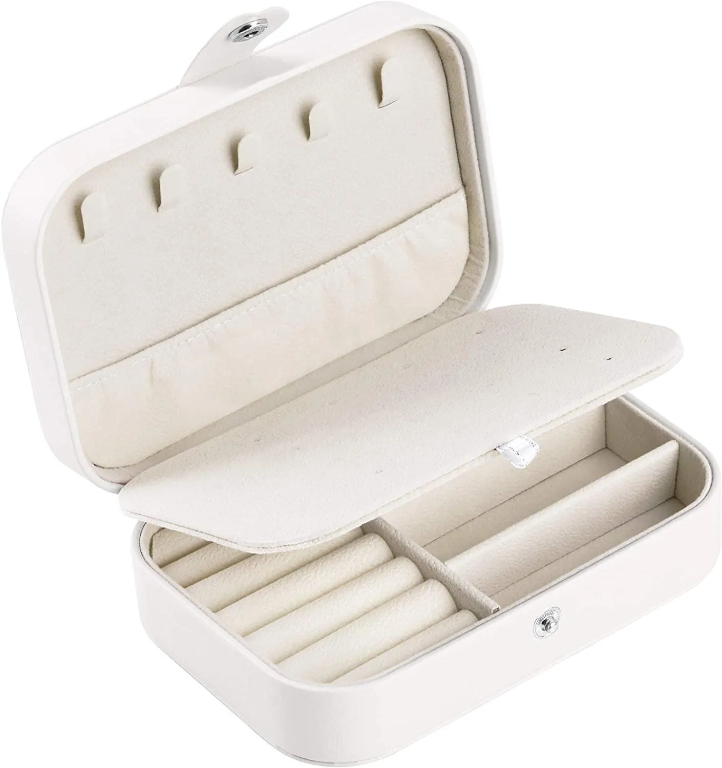 Small Travel Jewelry Box Organizer, Small Travel PU Leather Jewellery Storage Case for Rings Bracelets Earrings Necklaces Girls Women Her Mom White