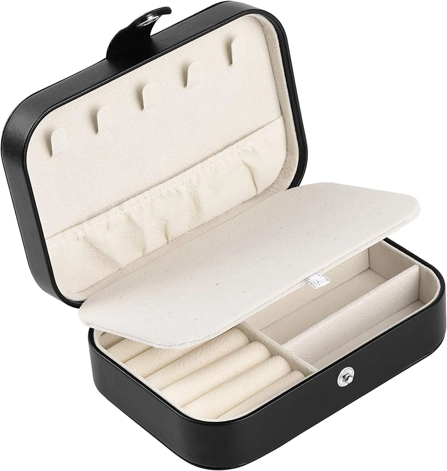 Small Travel Jewelry Box Organizer, Small Travel PU Leather Jewellery Storage Case for Rings Bracelets Earrings Necklaces Girls Women Her Mom White