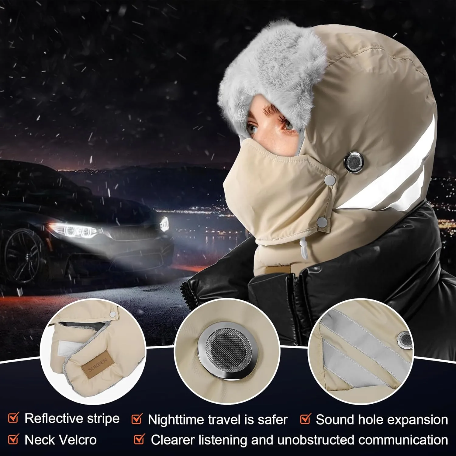 Sukeen Trapper Hats Windproof Winter Hat Water Repellent Warm Hat Lightweight Earflap Hat with Mask for Cold Snow Weather