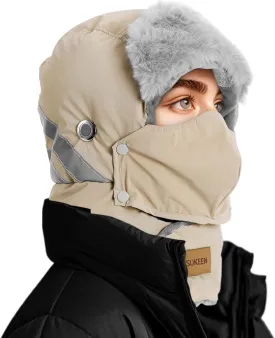 Sukeen Trapper Hats Windproof Winter Hat Water Repellent Warm Hat Lightweight Earflap Hat with Mask for Cold Snow Weather