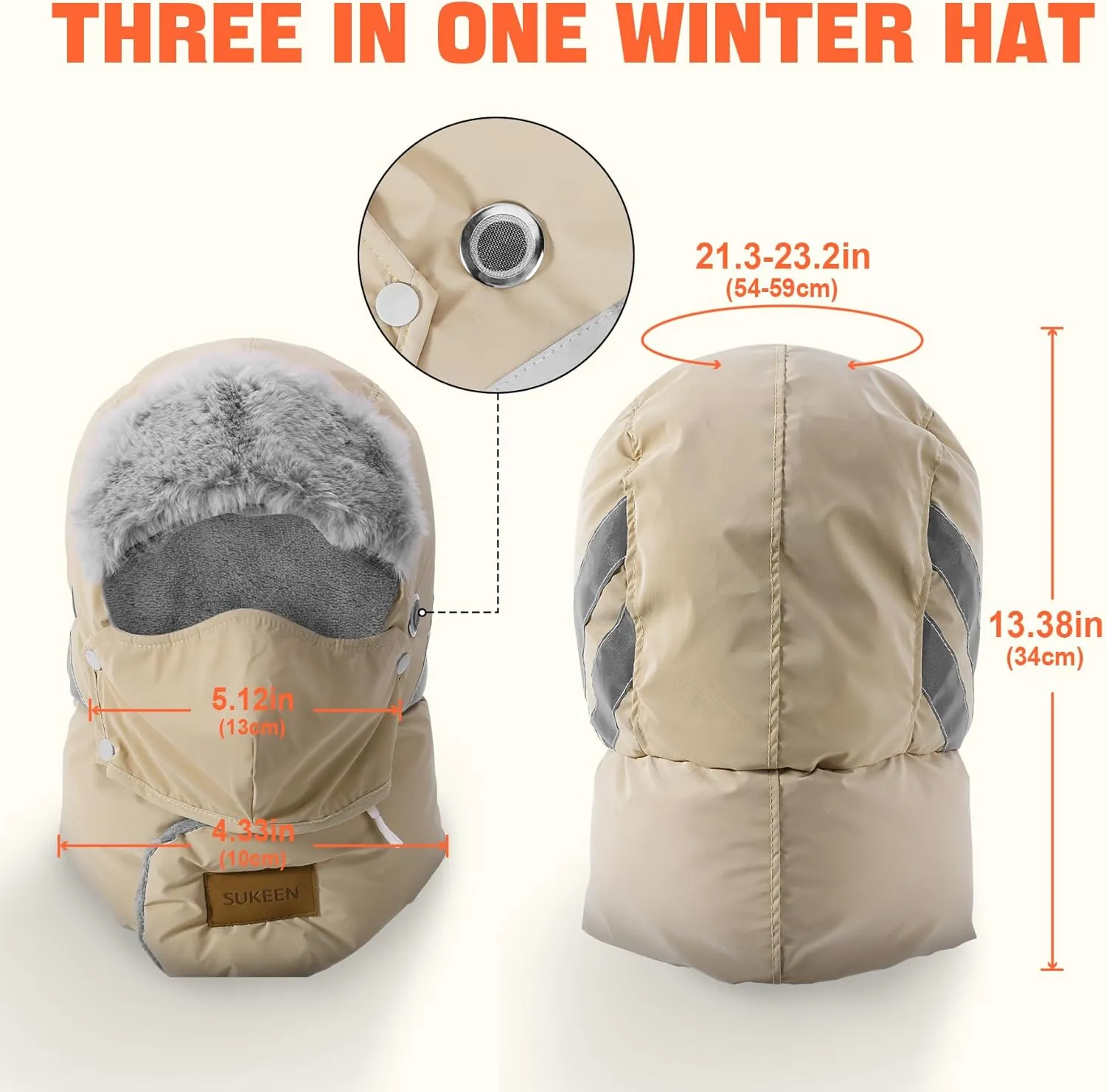 Sukeen Trapper Hats Windproof Winter Hat Water Repellent Warm Hat Lightweight Earflap Hat with Mask for Cold Snow Weather
