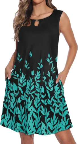 Summer Dresses for Women Casual Sleeveless Sundress Floral Loose Fit Beach Cover Up with Pocket