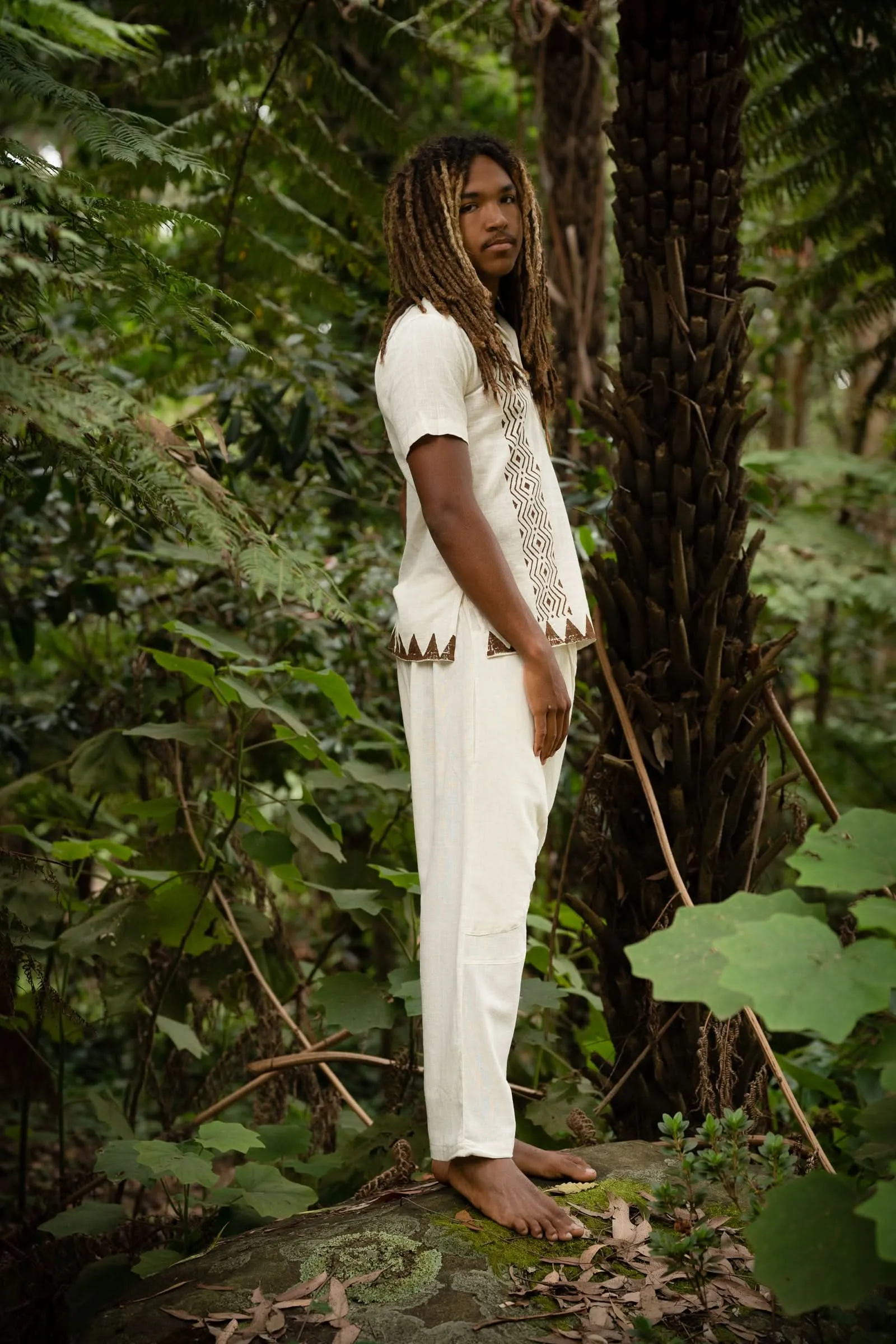 Tribal Block Print Button Shirt - Sand