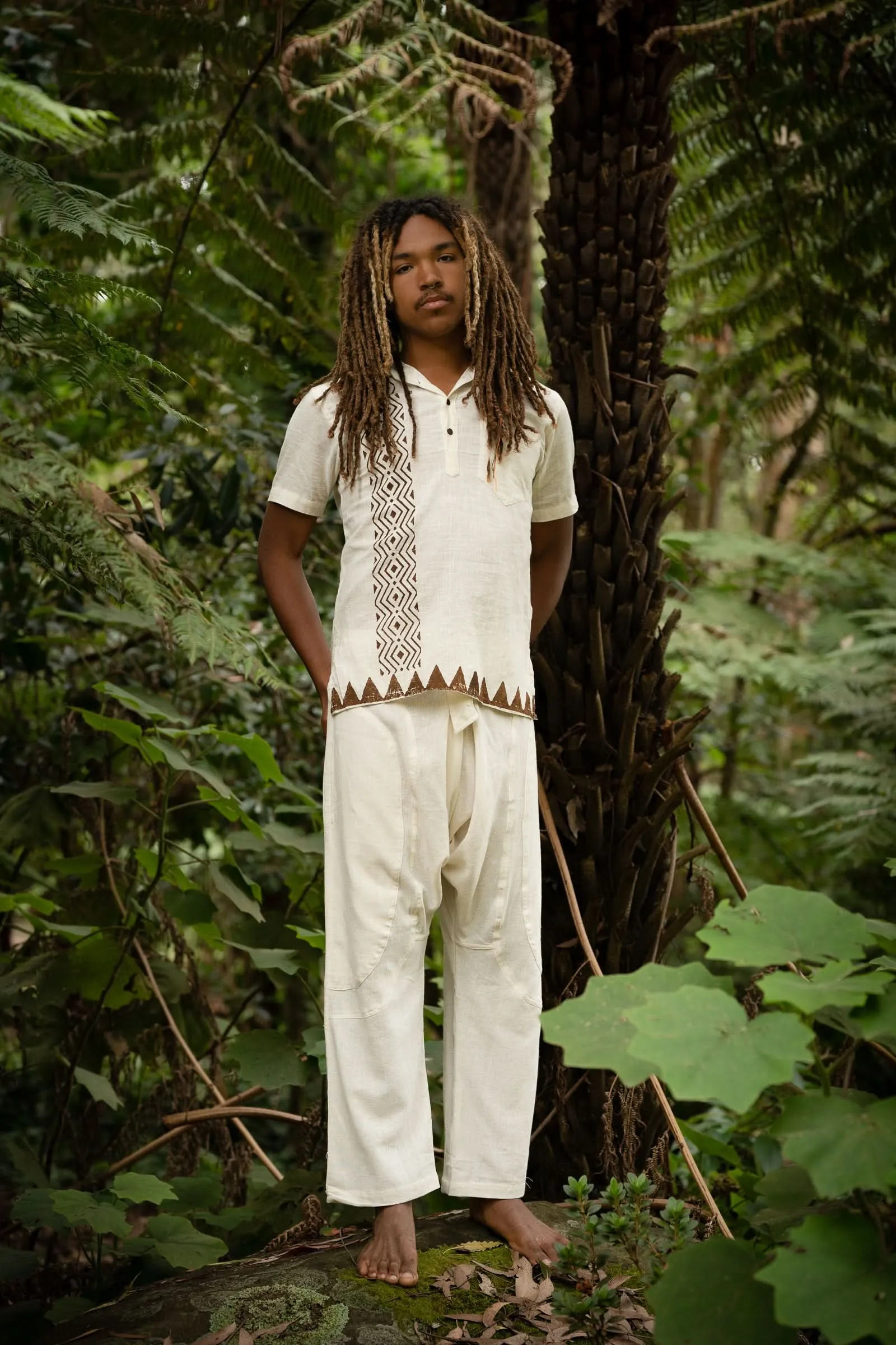 Tribal Block Print Button Shirt - Sand