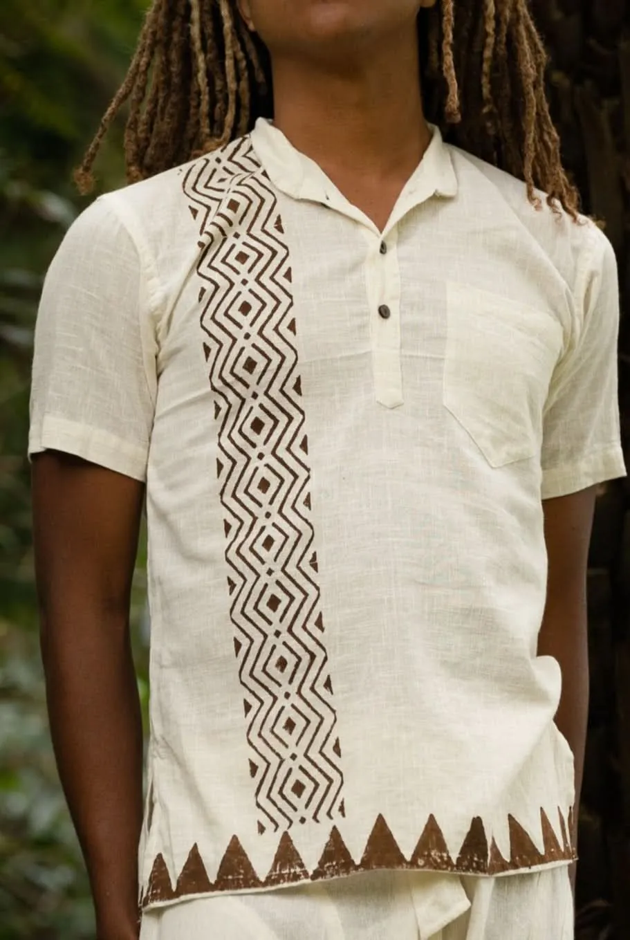 Tribal Block Print Button Shirt - Sand