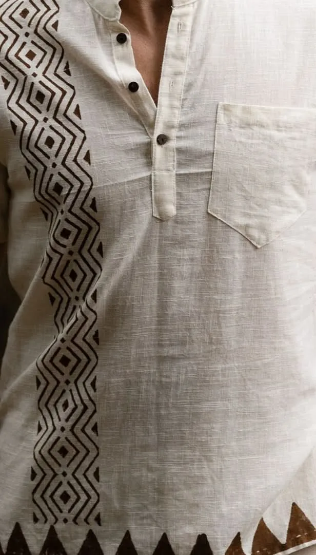 Tribal Block Print Button Shirt - Sand