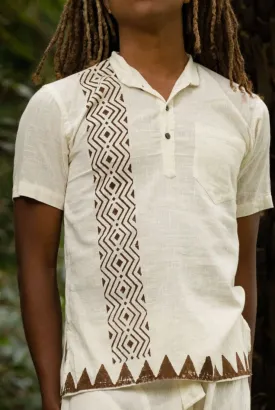 Tribal Block Print Button Shirt - Sand