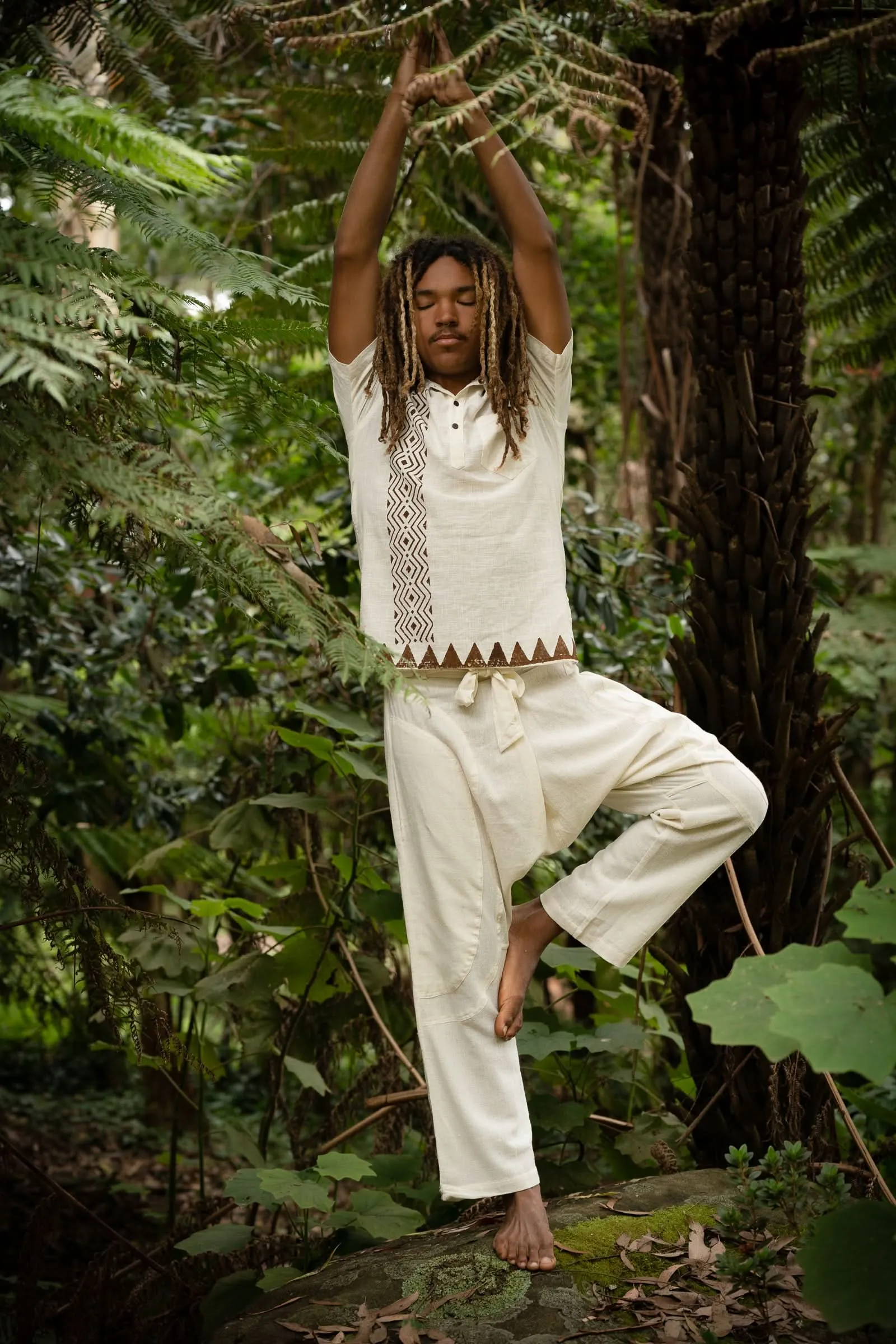 Tribal Block Print Button Shirt - Sand
