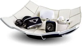 Valet Tray for Men PU Leather Key Holder Bowl for Entryway Table Bedside Nightstand Desk Catchall Organizer Tray for Wallet, Watch, Key, Phone Men's Gift - 9.8" L x 9.8" W x 2" H