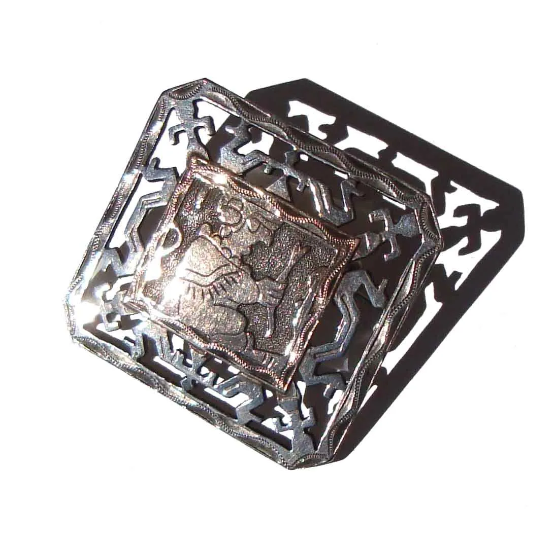 Vintage Guatemalan Brooch Mayan 900 Silver & Gold Pin