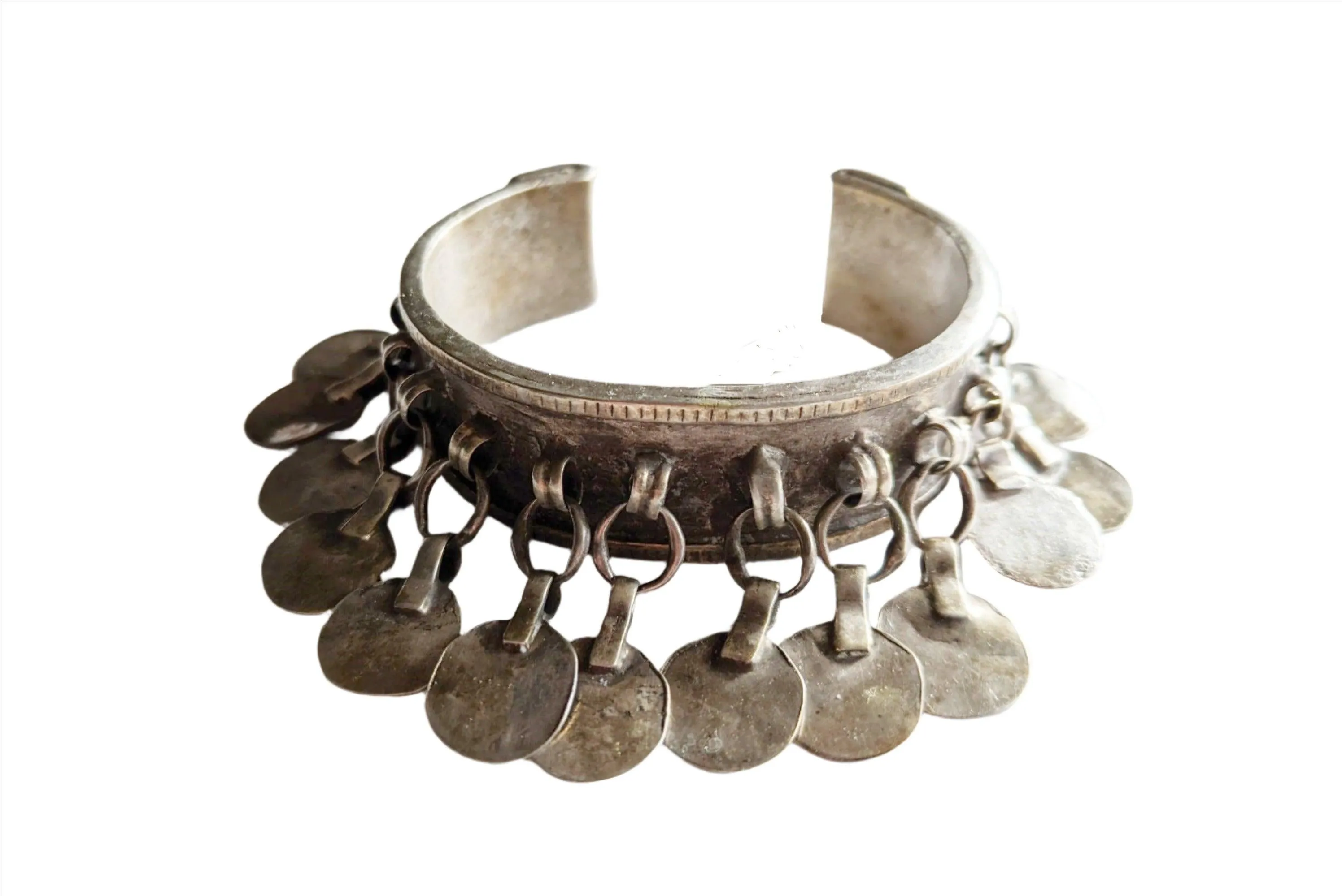 Vintage Silver Zar Egyptian Bracelet with Disc Dangles