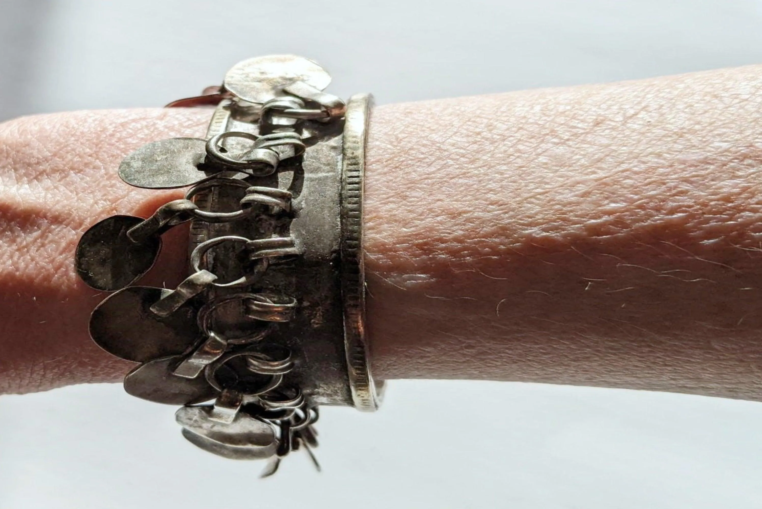 Vintage Silver Zar Egyptian Bracelet with Disc Dangles