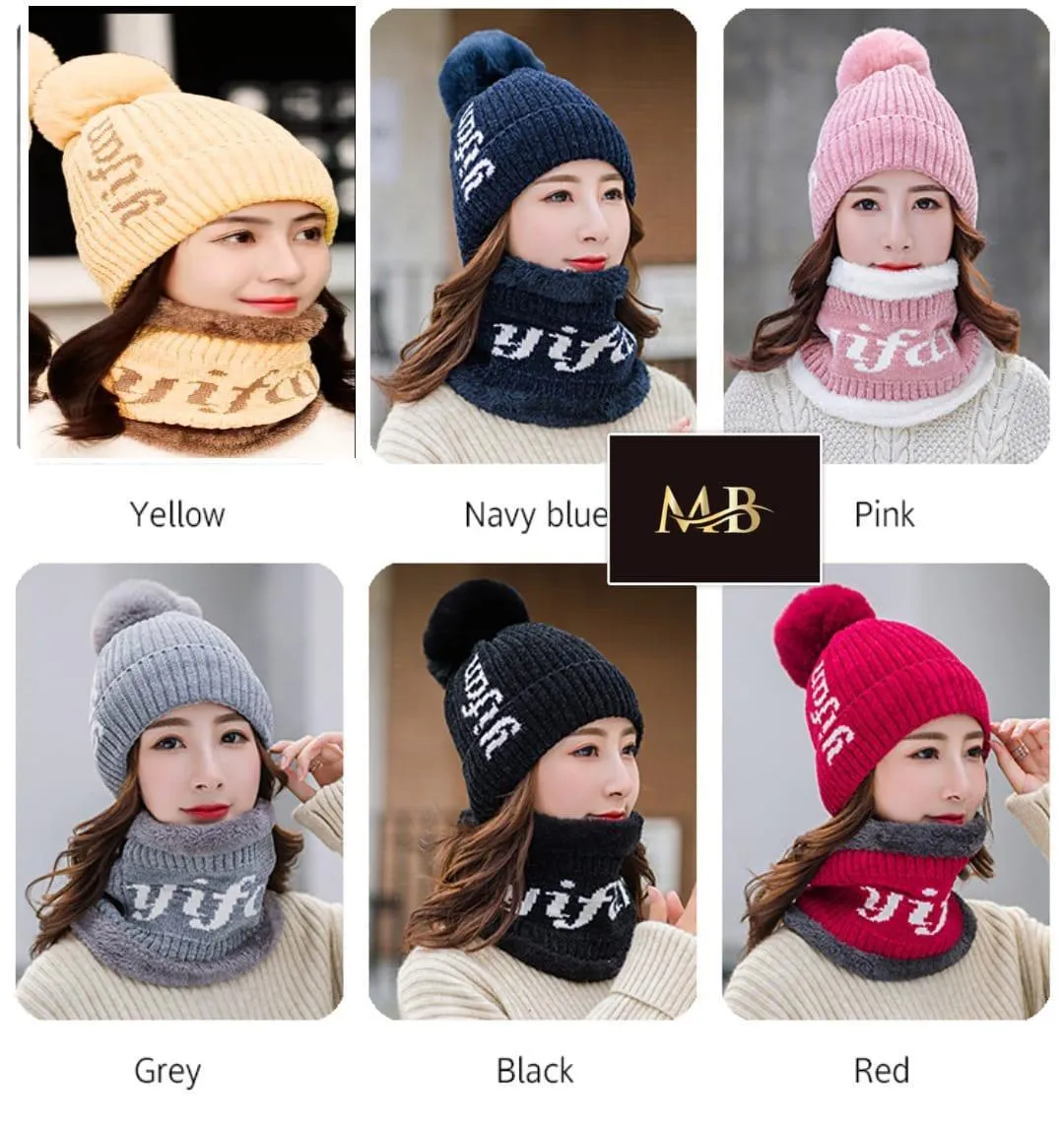 Winter wool cap with scarf