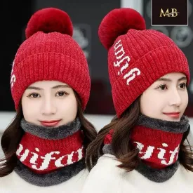 Winter wool cap with scarf