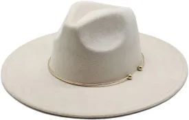 Women Men Suede Fedora Hats 9.5Cm Wide Brim Panama Western Cowboy Hat Gold Circle Church Caps