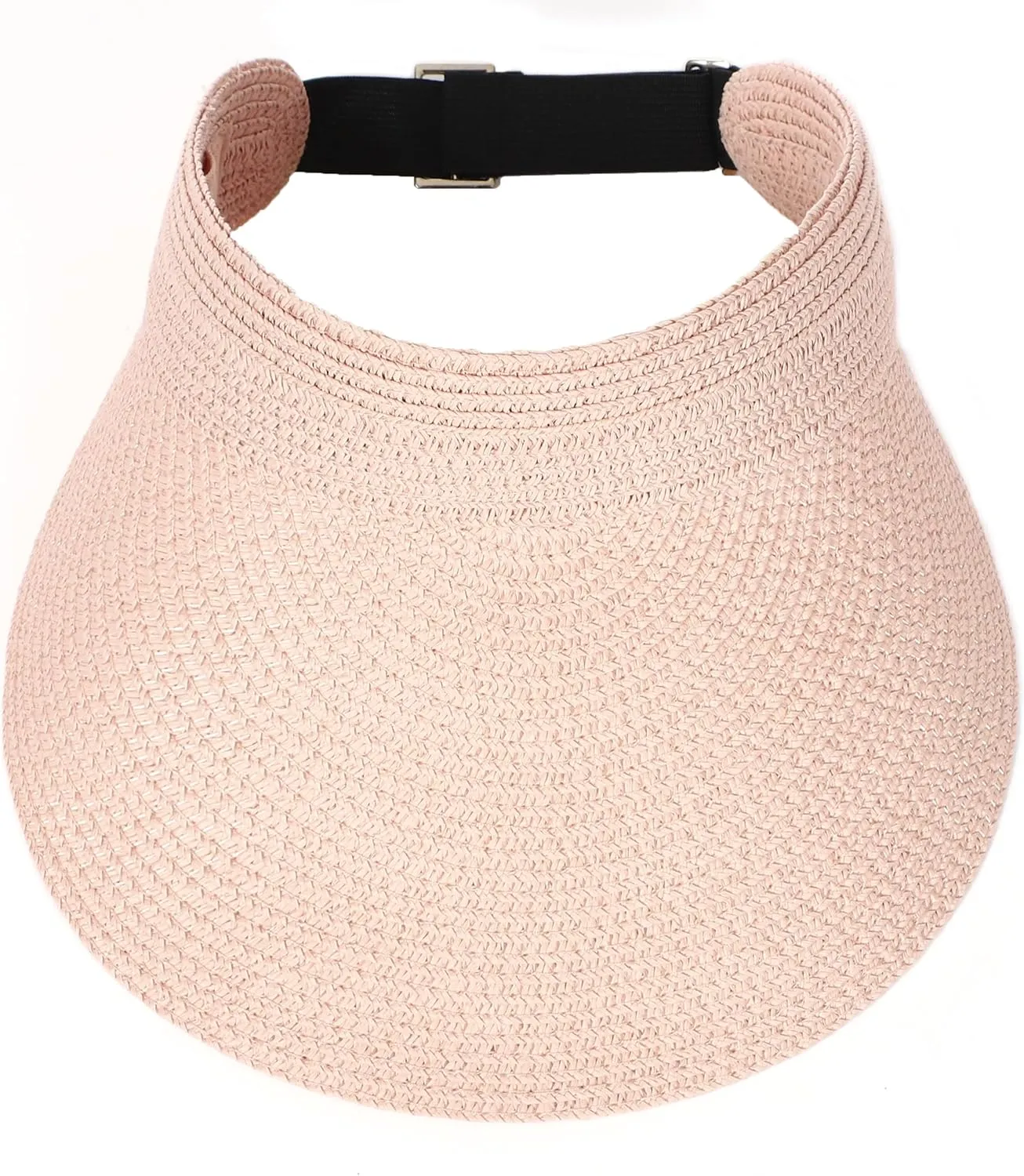 Womens Beach Straw Sun Visor Hat Ponytail Hole UV Protection Wide Brim Summer Cap Packable for Travel UPF 50 