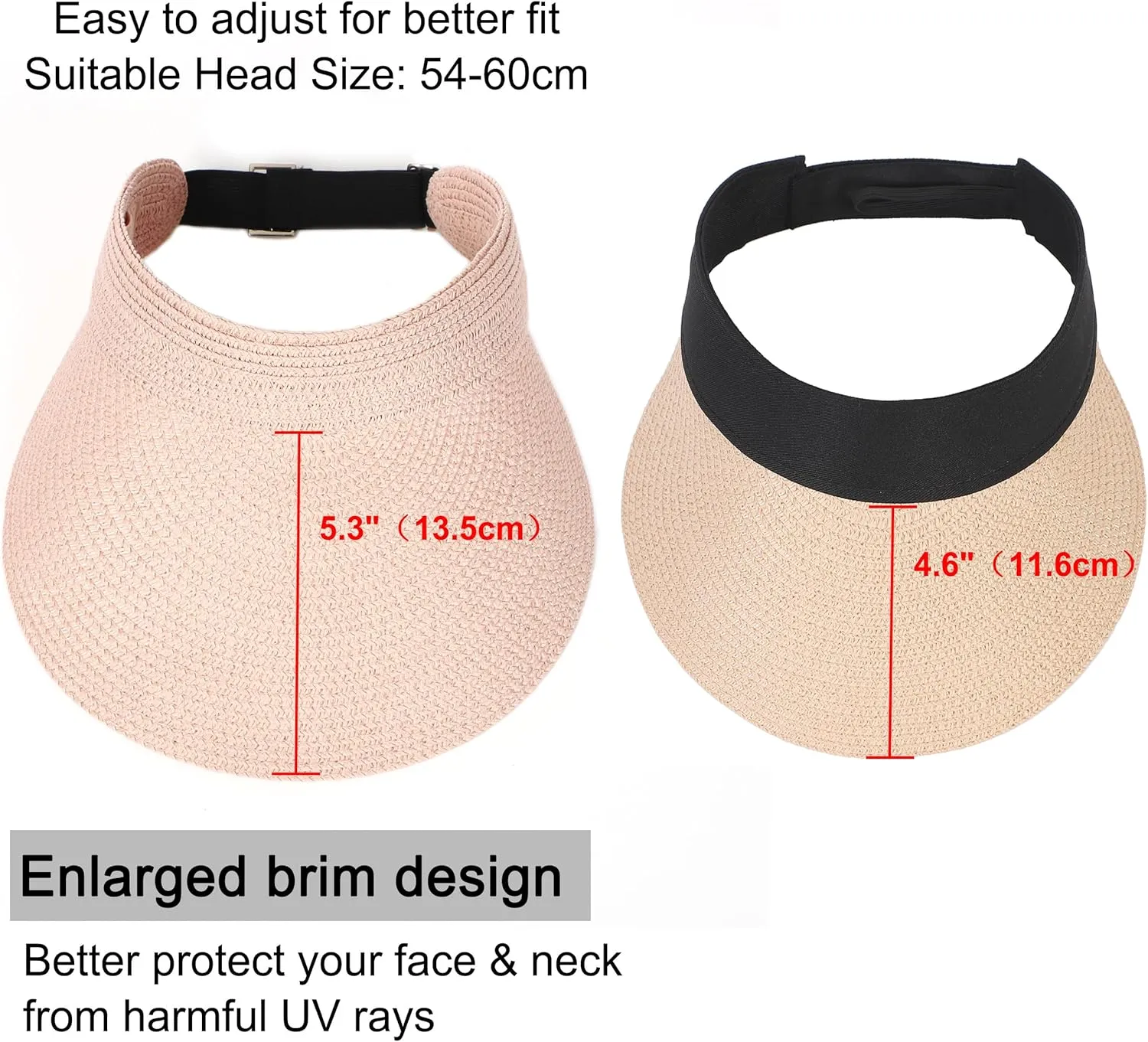 Womens Beach Straw Sun Visor Hat Ponytail Hole UV Protection Wide Brim Summer Cap Packable for Travel UPF 50 