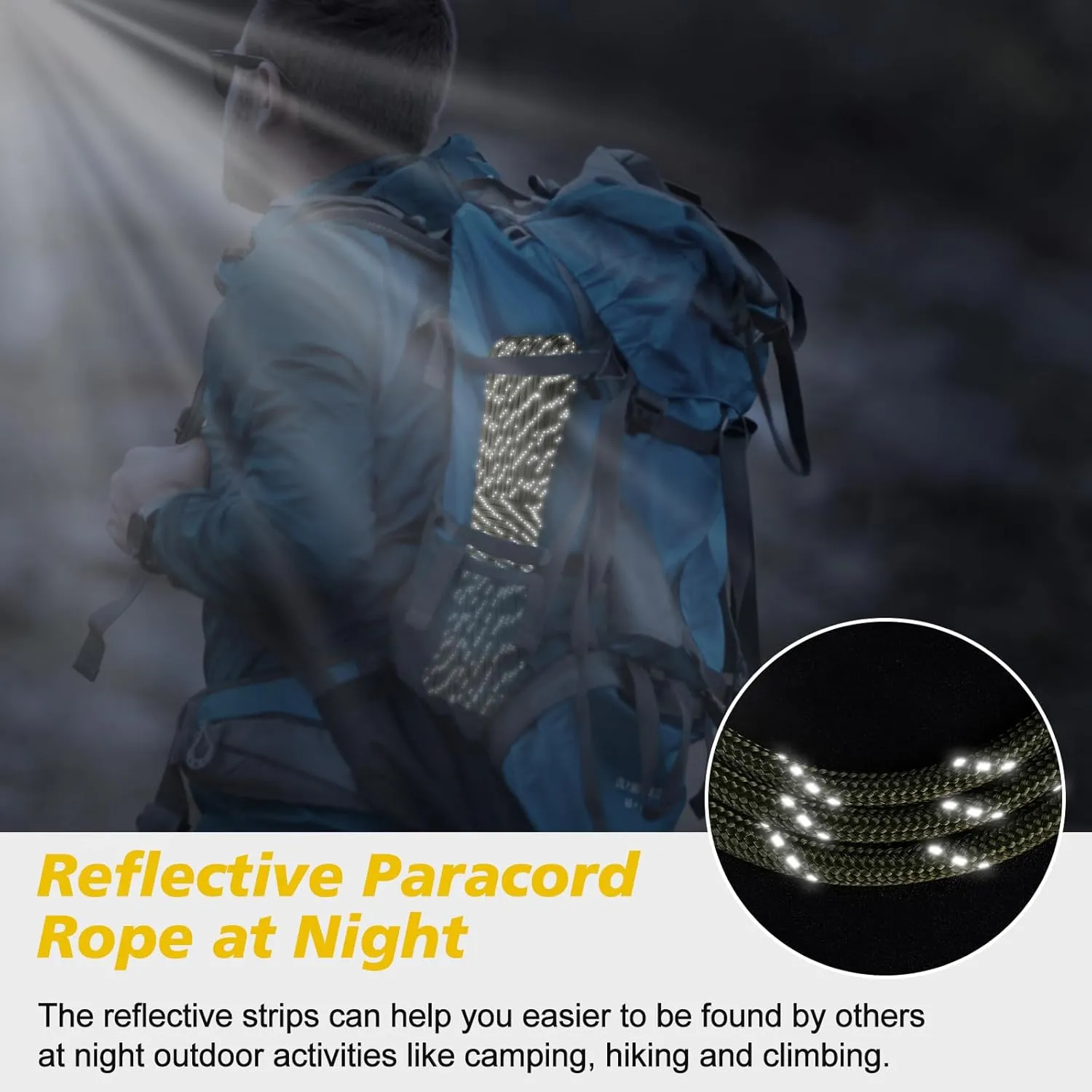 X XBEN Paracord Reflective 1000lb, 50/100/200/500/1000ft 4mm, 13 Strand Parachute Spool Cord, Heavy Duty Paracord Rope for Camping, Fishing, Hiking, Hunting, DIY Crafts, Black